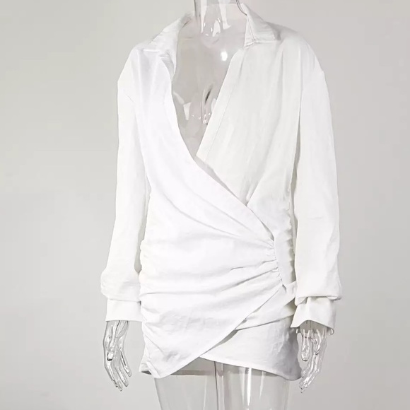 Naha Draped Sexy Mini Shirt Wrap Ruched Mini Dress - Picture 10 of 16